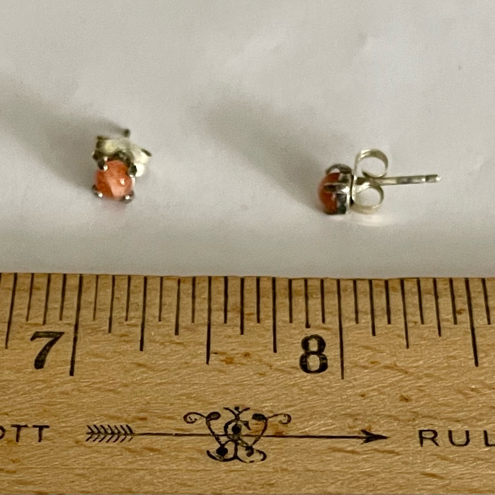 Petite NWOT Sunstone and Sterling Silver Post Earrings - Unisex - Picture 4 of 4